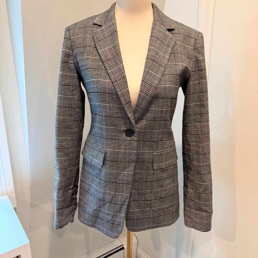 Nordstrom Signature Grey Glen Plaid Wool Blend Blazer Professional Jacket | XS